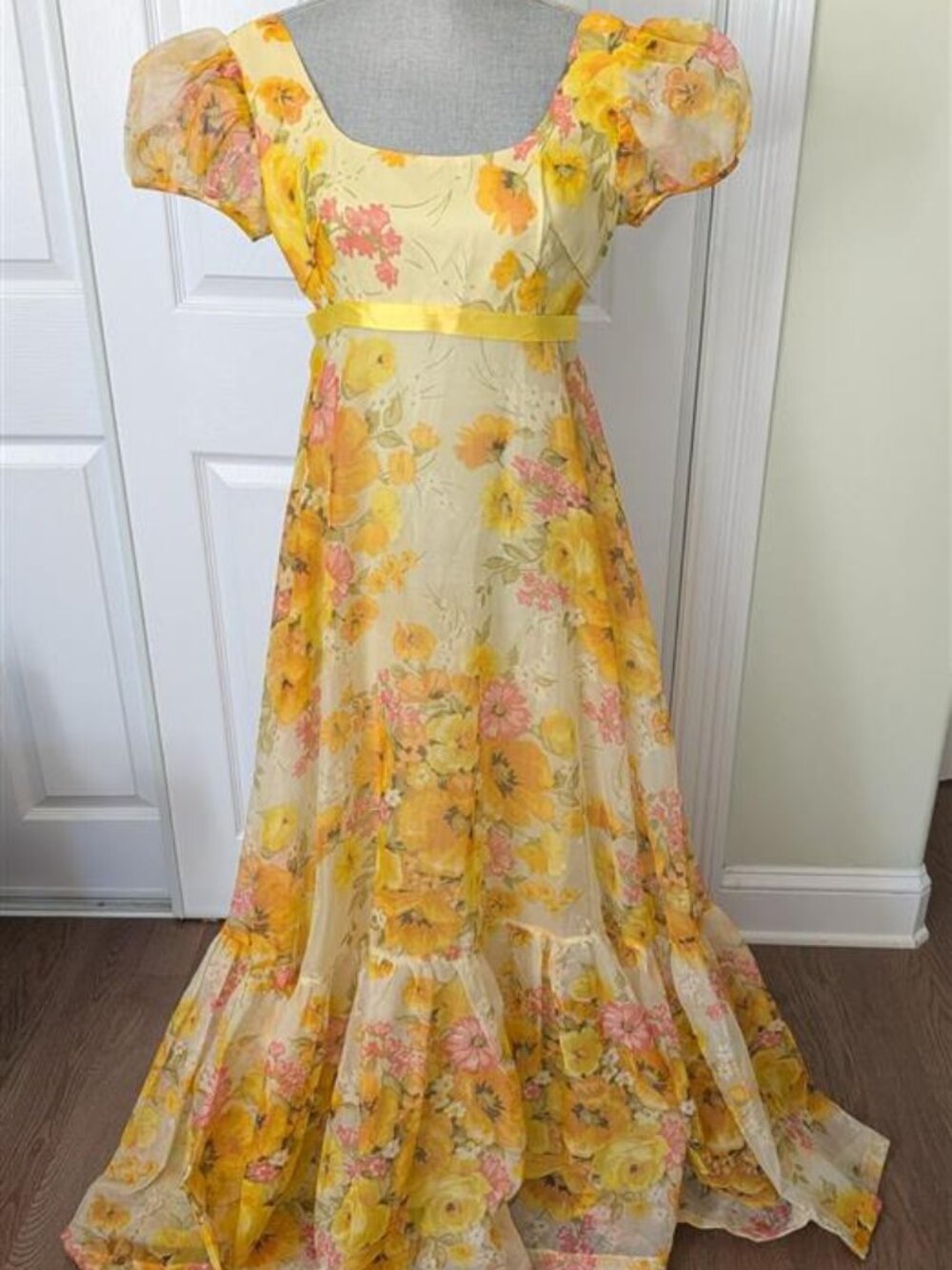 Vintage 1970s Irving Nadler Floral Chiffon Maxi Dress - Prairie Cottagecore